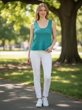 Gap Green Crochet Cotton Tank Sweater | M | Boho | 70s | 90 | EUC